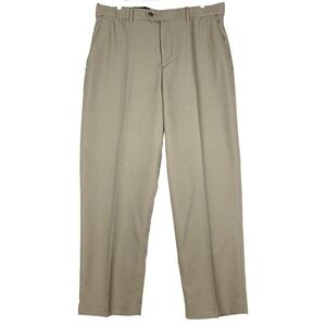 Geoffrey Beene Men's Green Pants 38x30 Flat Front Straight Leg Adjustable Waist